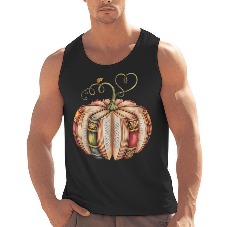 Fall Book Pumpkin Fall Librarians Bookworm Teachers Students Men Tank Top