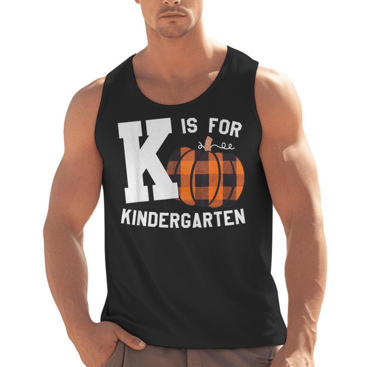 Fall Kindergarten Teacher K Is For Buffalo Plaid Pumpkin Men Tank Top