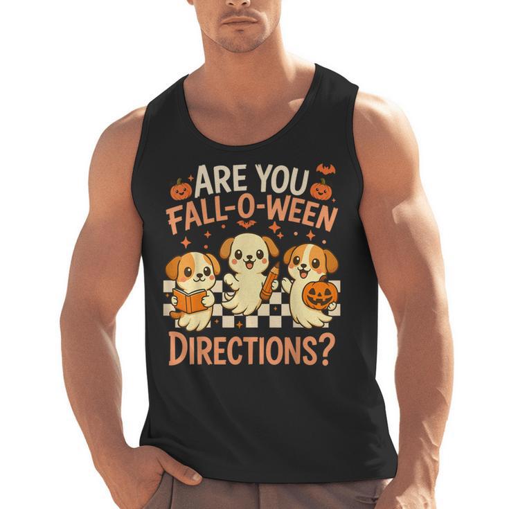 Are You Fall O Ween Directions Teacher Halloween Dog Ghost Men Tank Top