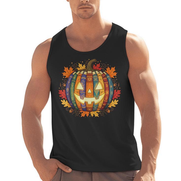 Fall Pumpkin Book Lover Spooky Librarian Teacher Halloween Men Tank Top