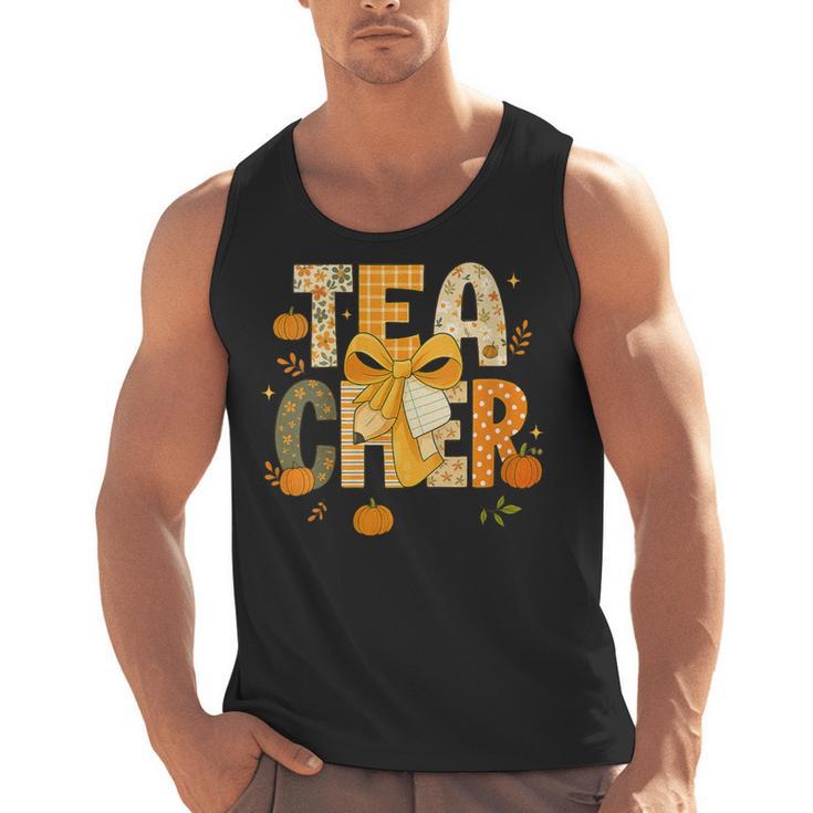 Fall Teacher Pumpkin Coquette Bow Autumn Classroom Men Tank Top