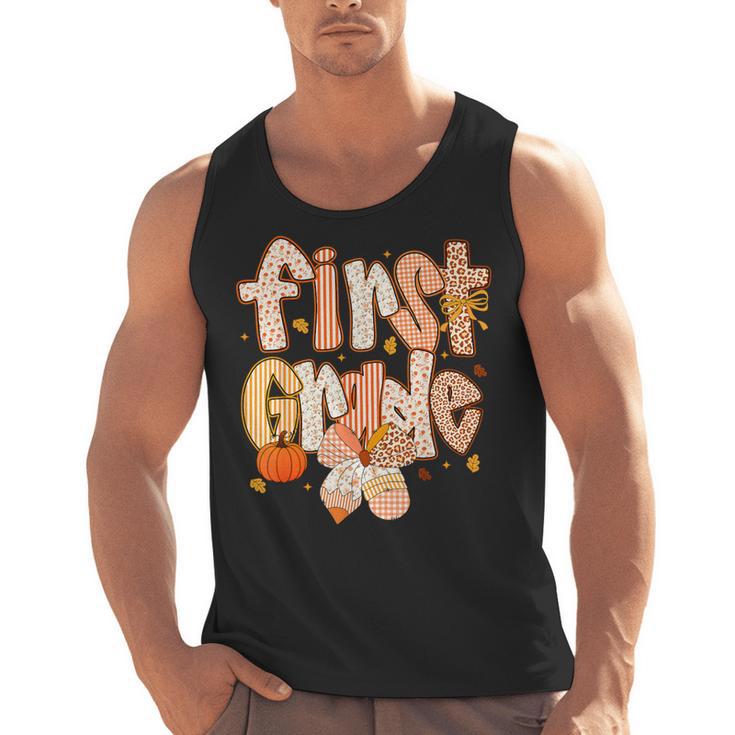 First Grade Fall Floral Coquette Bow Teachers Students Men Tank Top
