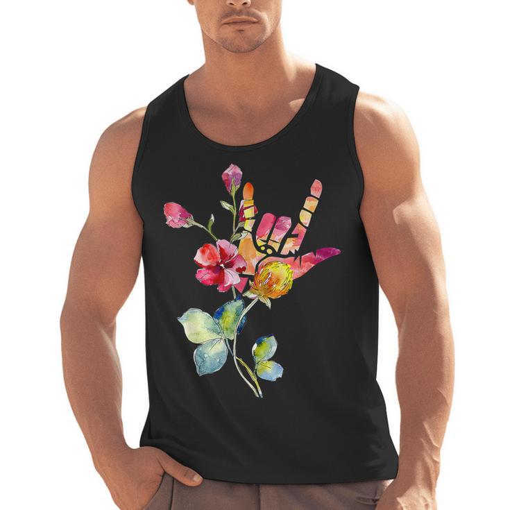 Flower American Sign Language ASL Teacher Teaching Deaf Men Tank Top
