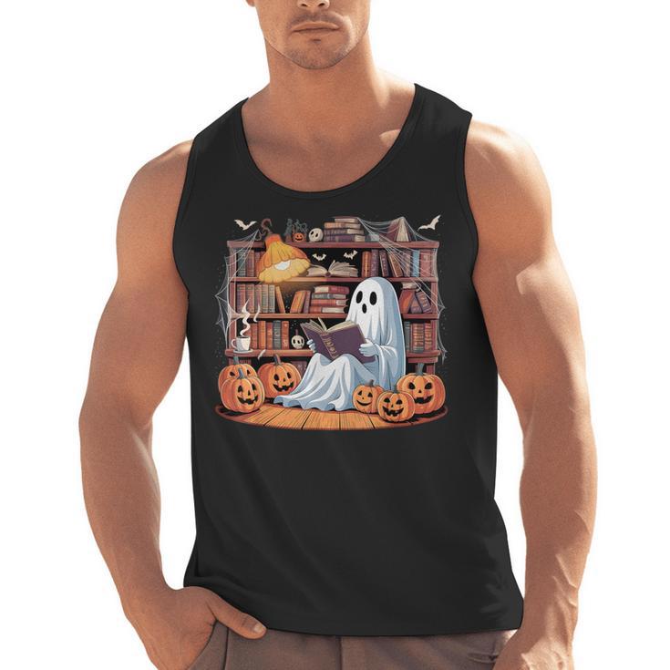 Ghost Book Reading Halloween Books Lover Teacher Men Tank Top