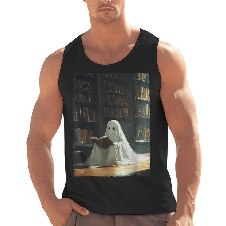 Ghost Library Halloween Book Reading Books Lover Teacher Men Tank Top
