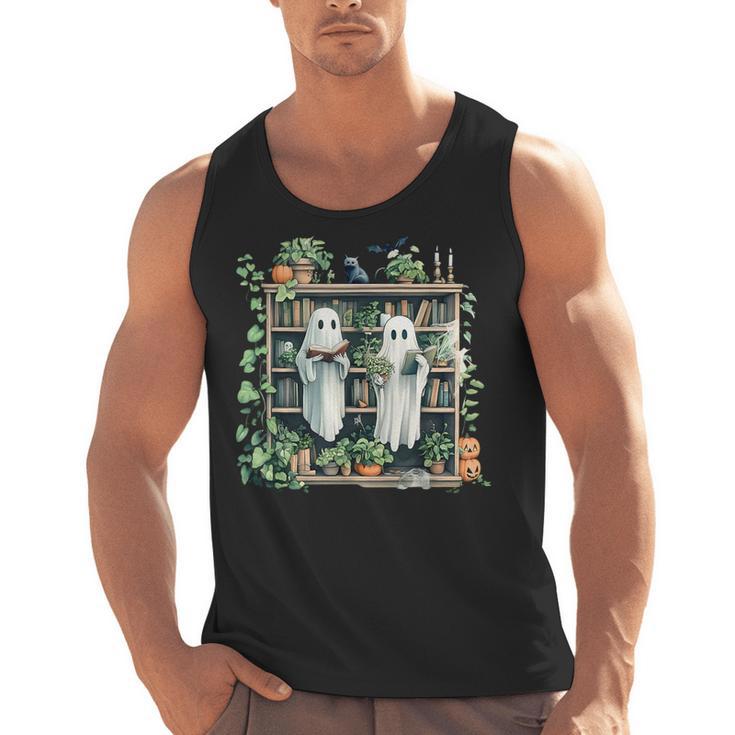 Ghost Plant Library Halloween Reading Books Teacher Vintage Men Tank Top