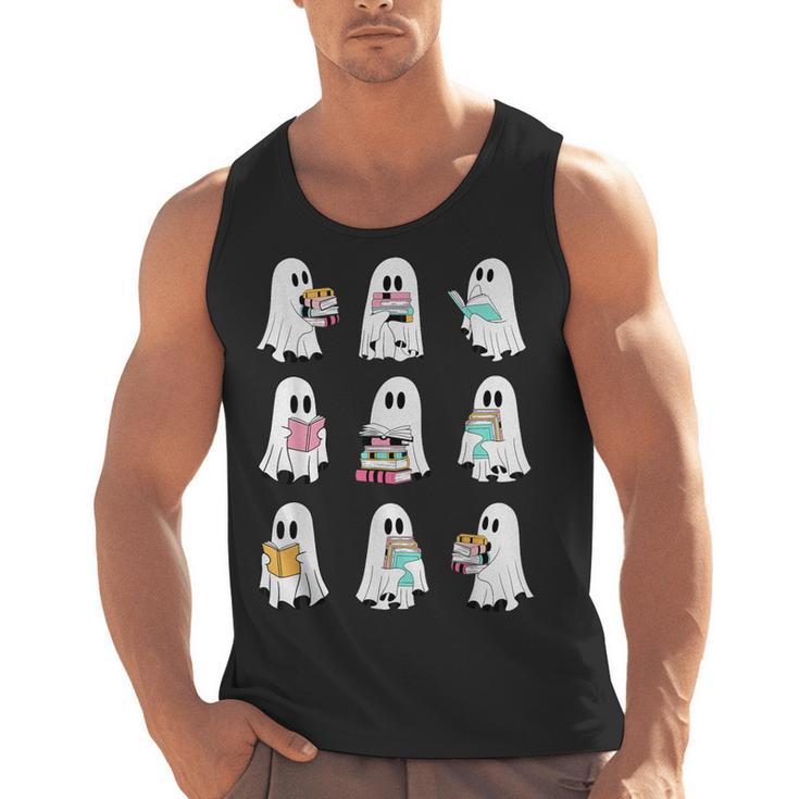 Ghost Reading Books Spooky Librarian Teacher Women Men Tank Top
