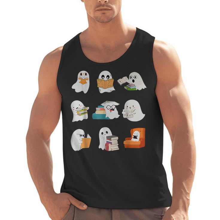 Ghost Reading Teacher Halloween Librarian Book Lover School Men Tank Top