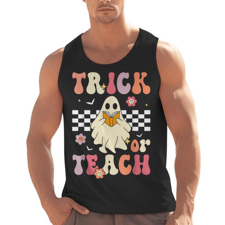 Groovy Teacher Halloween Retro Trick Or Teach Floral Ghost Men Tank Top