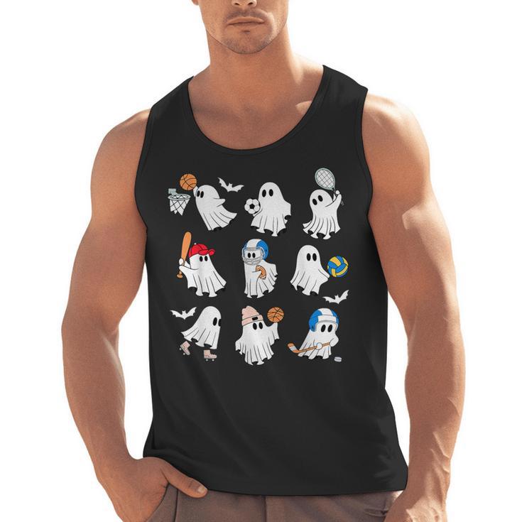 Halloween PE Teacher Ghost Playing Soccer Football Baseball Men Tank Top