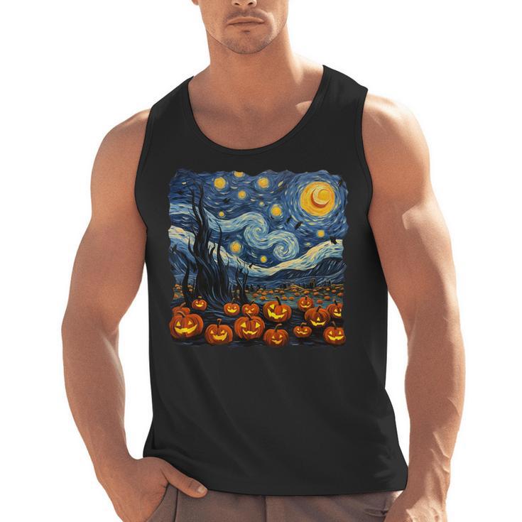 Halloween Pumpkin Starry Night Van Gogh Art Teacher Men Tank Top