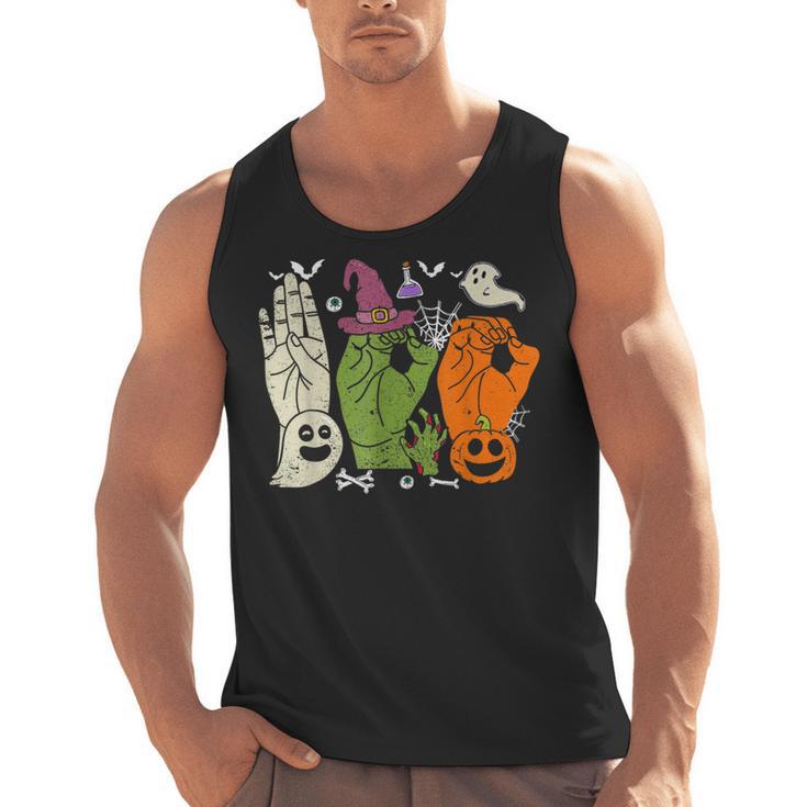 Halloween SPED Teacher Boo In ASL Boo Hands Sign Language Men Tank Top