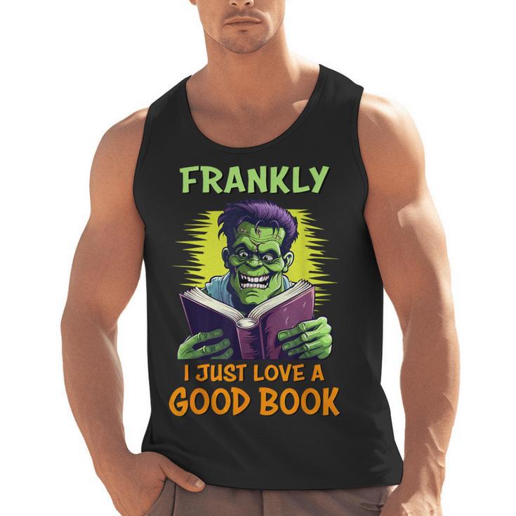 Halloween Teacher Librarian Frankenstein Reading Books Men Tank Top