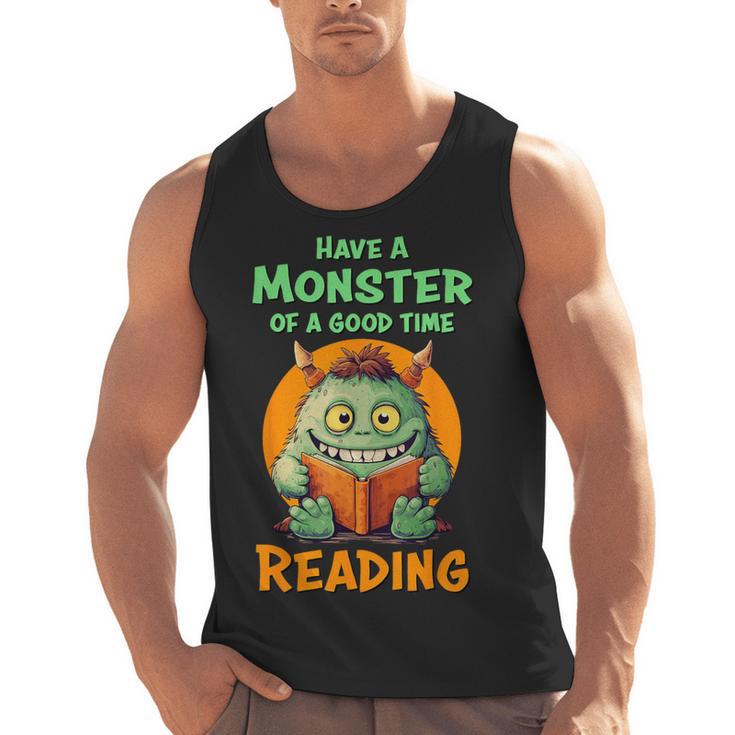Halloween Teacher Librarian Monster Reading Books Men Women Kids Men Tank Top