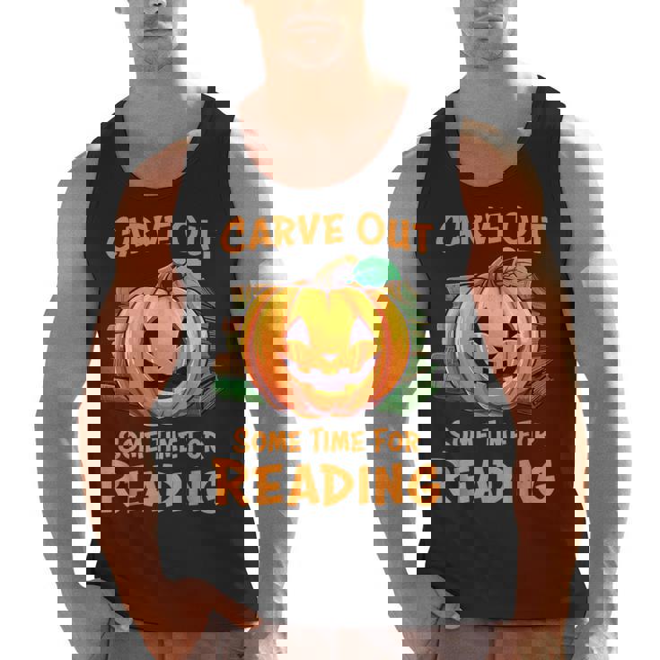 Halloween Teacher Librarian Pumpkin Reading Books Men Women Kids Men Tank Top