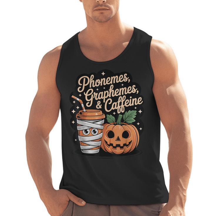 Halloween Teacher Phonemes Graphemes Caffeine Coffee Lover Men Tank Top