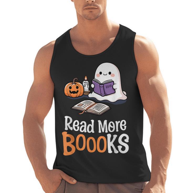 Halloween Teacher Women Cute Reading Ghost Read More Books Men Tank Top