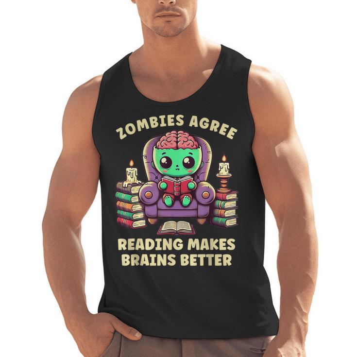 Halloween Teacher Zombie Reading Is Good For Brains Men Tank Top