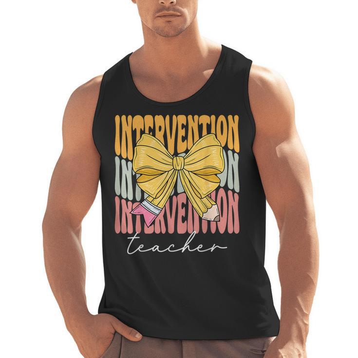 Interventionist Teacher Groovy Coquette Bow Back To School Men Tank Top