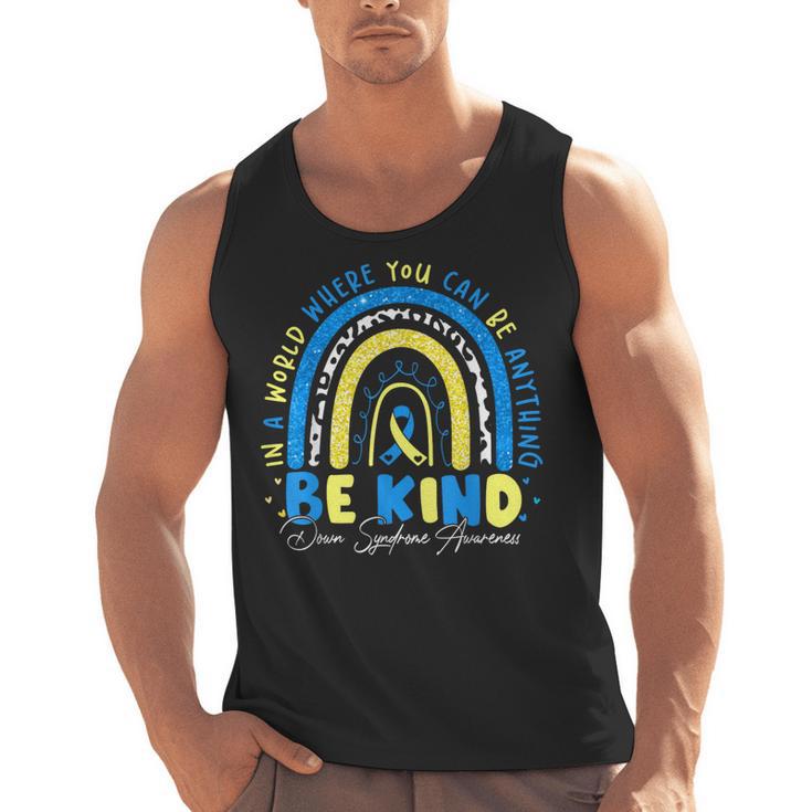 Be Kind Rainbow Down Syndrome Awareness Teacher Blue Yellow Men Tank Top