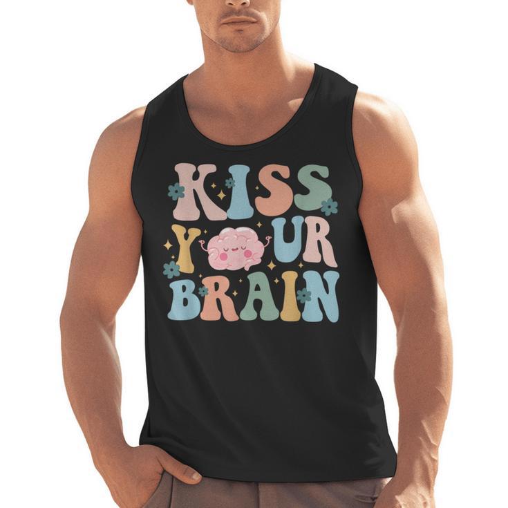 Kiss Your Brain Teacher Inspire Educate Groovy Retro Vintage Men Tank Top