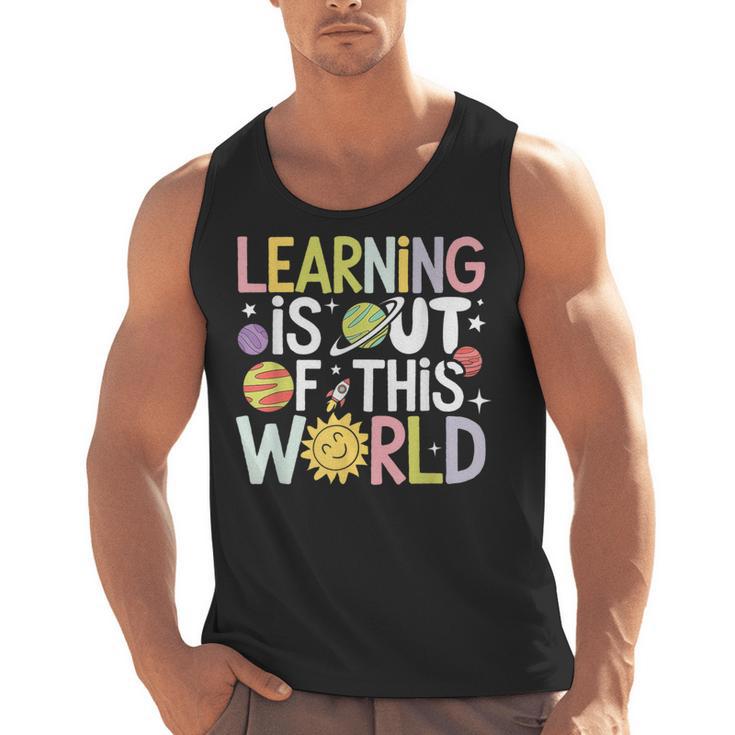 Learning Is Out Of This World Space Teacher Cute Groovy Men Tank Top