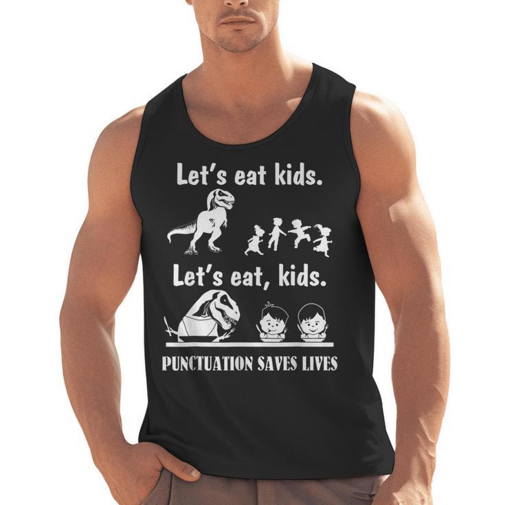 Let's Eat Kids Fun Dinosaurs Grammar Teacher Men Tank Top