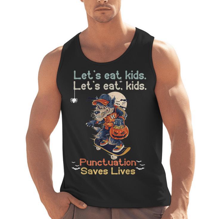 Let's Eat Kids Grammar Werewolf Halloween Teacher Men Tank Top