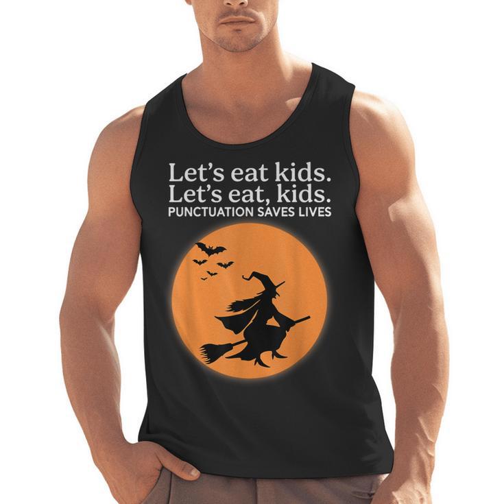 Let's Eat Kids Punctuation Saves Live Witch Grammar Teacher Men Tank Top