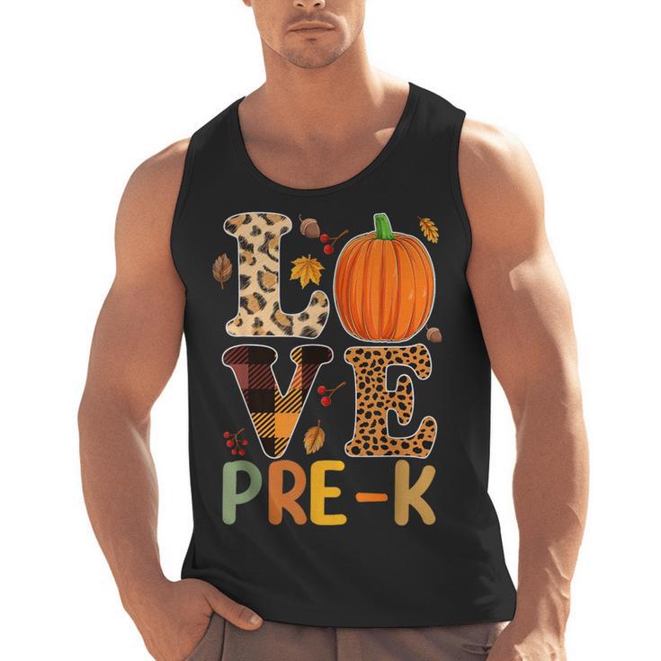Love Pre-k Teacher Shirts Autumn Fall Pumpkin Fall Leopard Men Tank Top