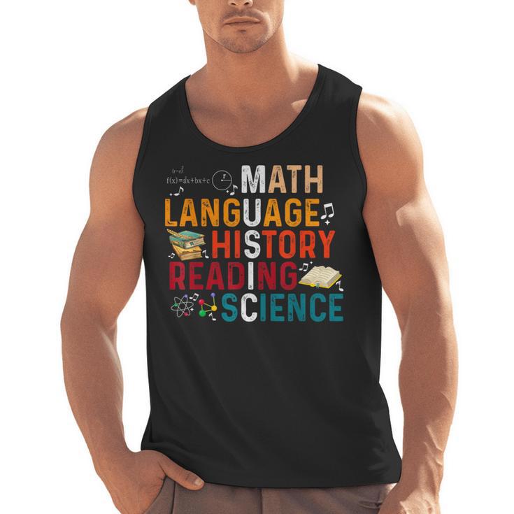 Math Language History Reading Science Music Teacher Men Tank Top