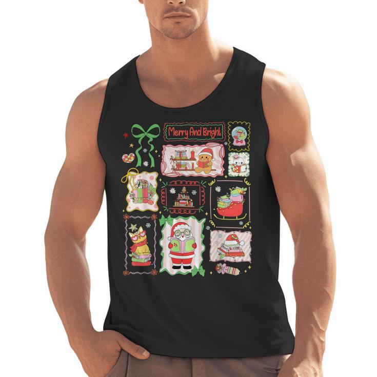 Merry And Bright Christmas Gingerbread Santa Book Teacher Men Tank Top