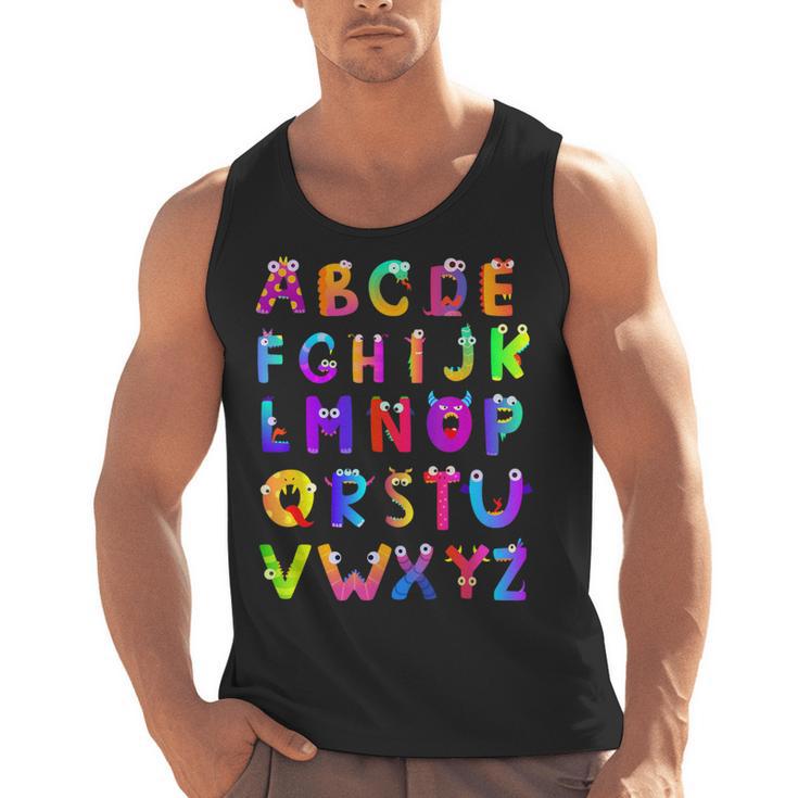 Monster ABC Cute Alphabet Halloween Teacher Costume Kids Men Tank Top