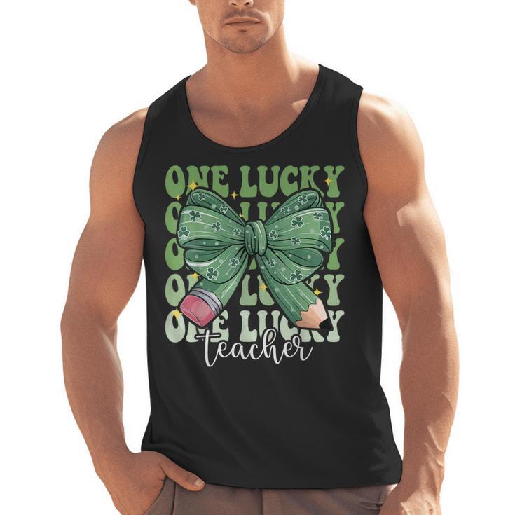 One Lucky Teacher Coquette Bow St Patricks Day Teacher Men Tank Top