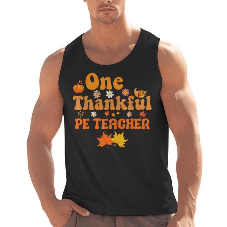 One Thankful PE Teacher Thanksgiving Fall Autumn Groovy Men Tank Top