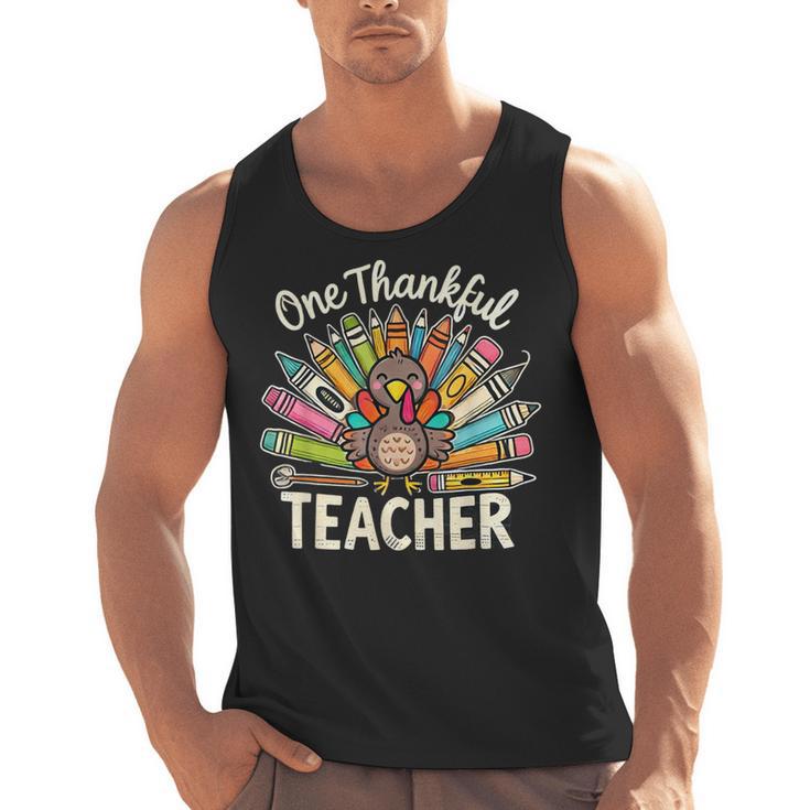 One Thankful Teacher Cute Thanksgiving Turkey School Men Tank Top