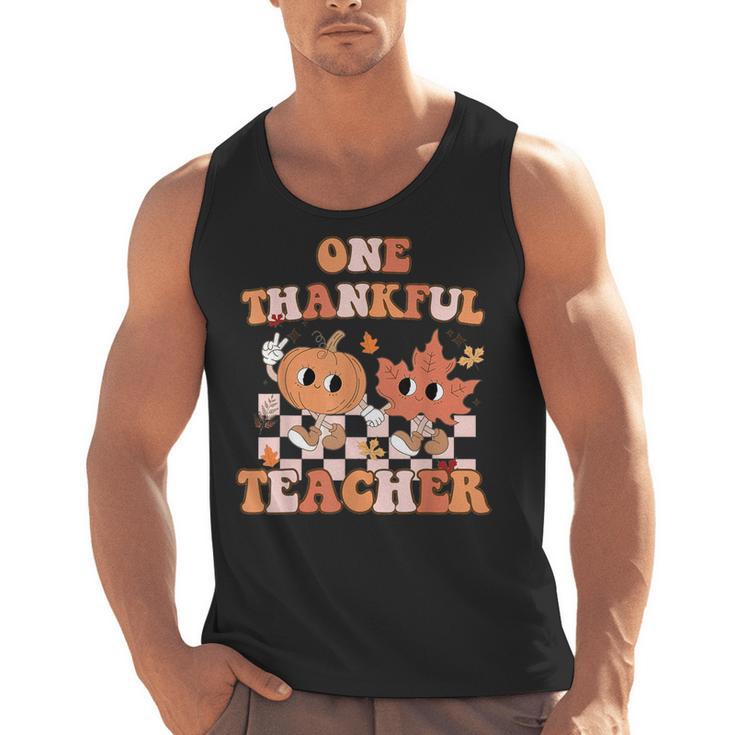 One Thankful Teacher Fall Leaves Thanksgiving Retro Men Tank Top