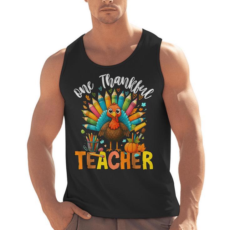 One Thankful Teacher Thanksgiving Turkey Cute Crayon Pencil Men Tank Top