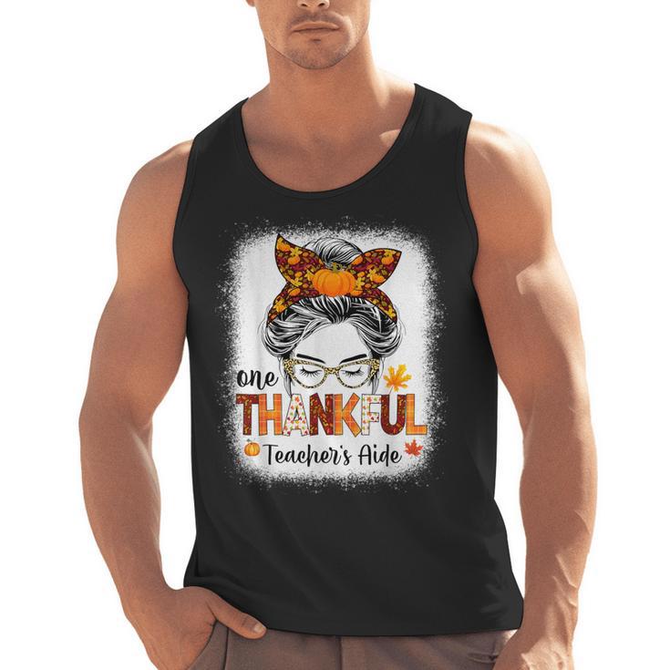 One Thankful Teacher's Aide Messy Bun Thanksgiving Fall Men Tank Top