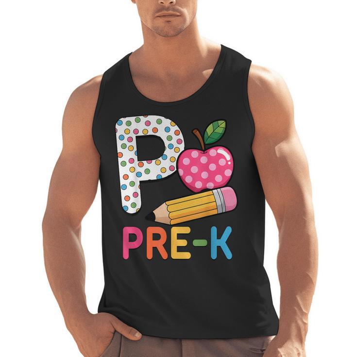 P Is For Pre K Teacher Student Pencil Apple Back To School Men Tank Top