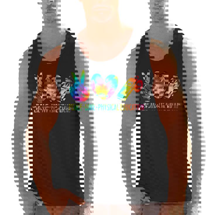 Peace Love Physical Education Tie Dye Sports PE Teacher Men Tank Top