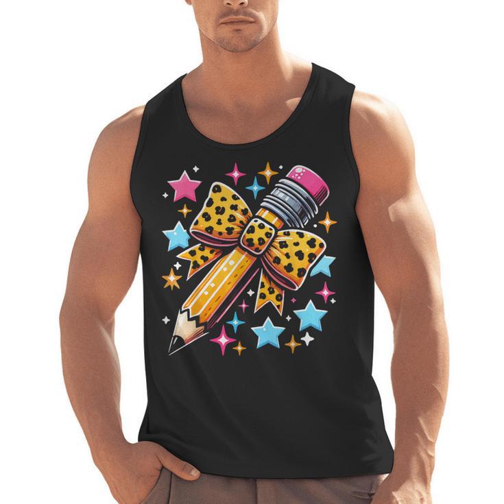 Pencil Leopard Coquette Bow Teacher Life Back To School Men Tank Top
