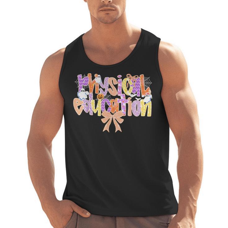 Physical Education Halloween Bow Checkered Teacher Ghost PE Men Tank Top