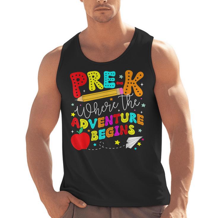 Pre-k Where The Adventure Begins First Day Of Prek Teacher Men Tank Top