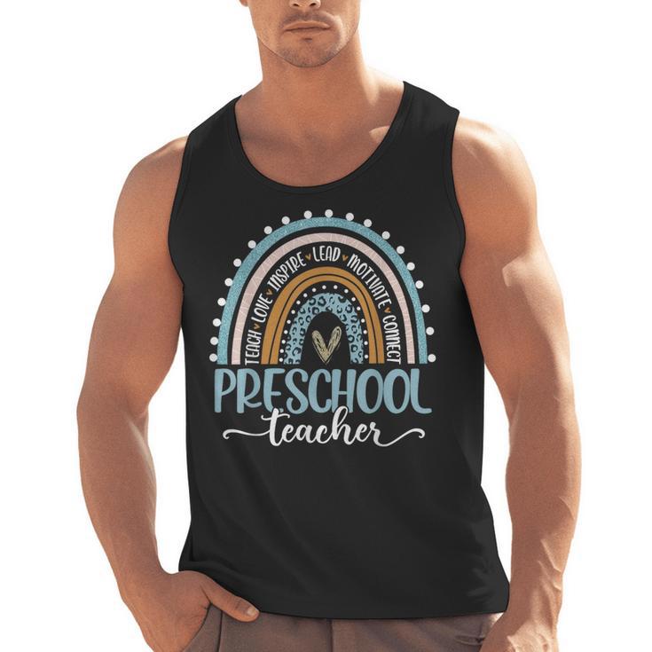 Preschool Teacher Leopard Boho Rainbow Back To School Men Tank Top