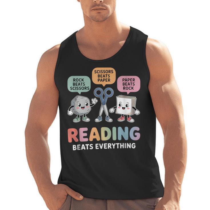 Reading Beats Everything Teacher Rock Paper Scissors Men Tank Top