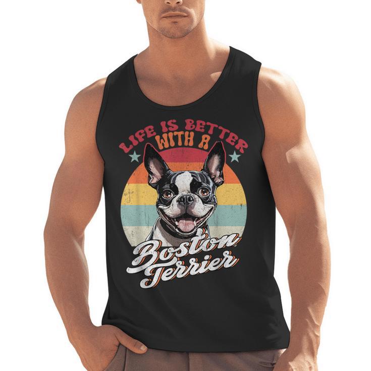 Retro Life Is Better With Boston Terrier Mom Dog Lover Men Tank Top, Mom Gifts, Boston Terrier Mom Gifts, trending gift