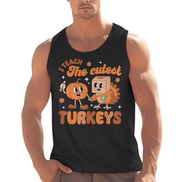 Retro I Teach The Cutest Turkey Thanksgiving Pumpkin Teacher Men Tank Top