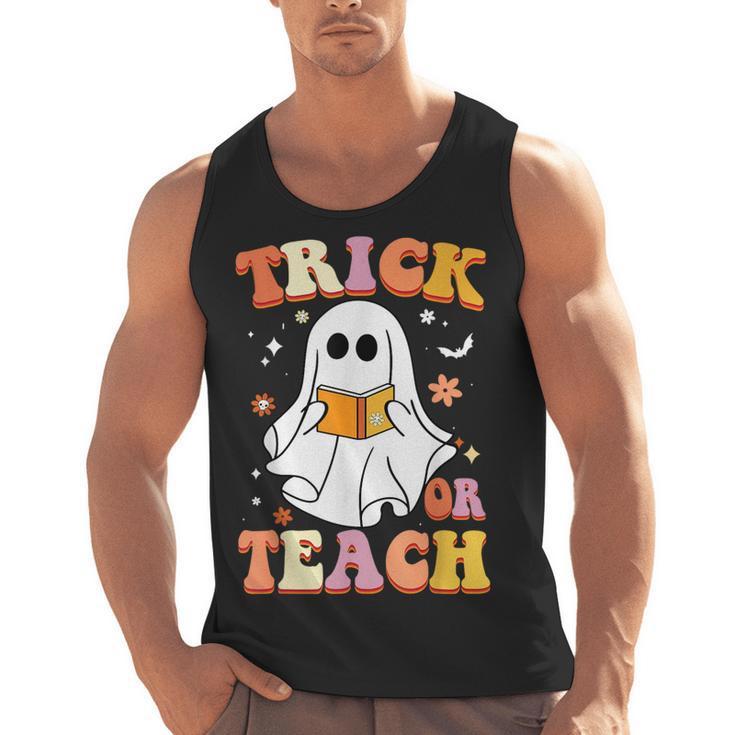 Retro Vintage Groovy Trick Or Teach Teacher Halloween For Men Women Kids Men Tank Top