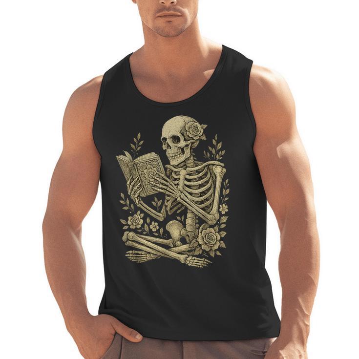Skeleton Book Floral Skull Halloween Teacher Costume Men Tank Top